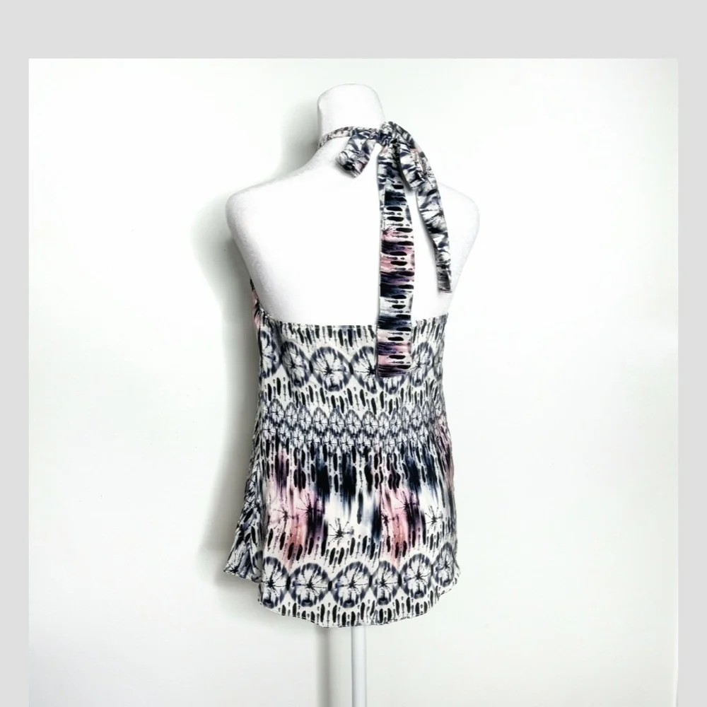 Amanda Uprichard Silk Top Halter Style Tie Neck Flyaway Styling Watercolor Print - Picture 3 of 12